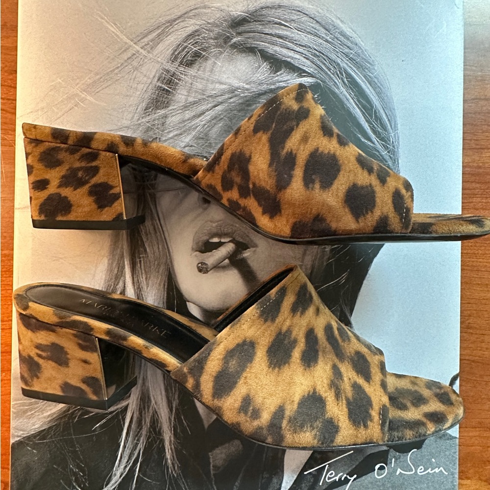 Marion Parker Roxanne Leopard Suede Block Heel Sandal W39 Reg Price $550